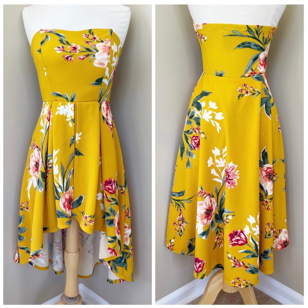 Derek Heart Yellow Floral High Low Dress
